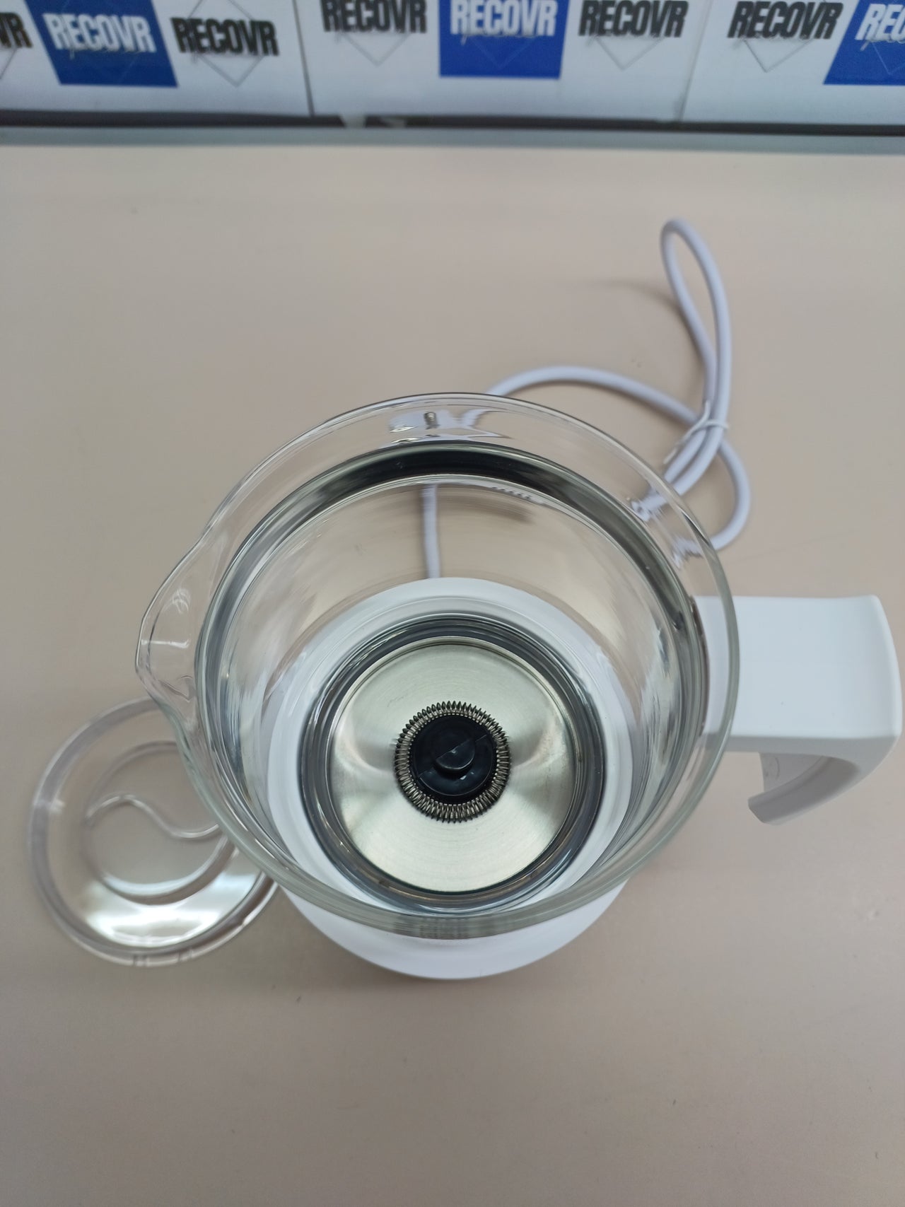 Morpilot Espumador de leche eléctrico, Milk Frother de cristal, bonito para ver, 4 en 1 función, capacidad 250 ml capuchino o 300 ml leche caliente, diseño dividido, blanco