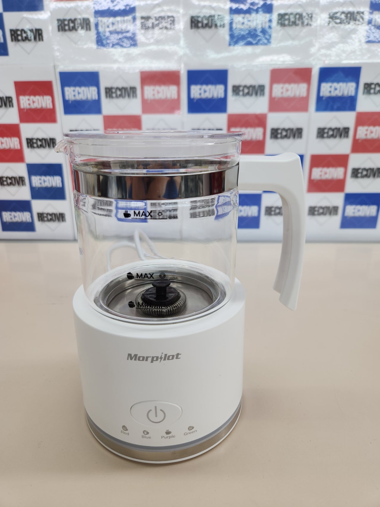 Espumador 50 ml 4 en 1 función,de leche eléctrico, Milk Frother de cristal, bonito para ver, 2apuchino o 300 ml leche caliente, diseño dividido, blanco Morpilot
