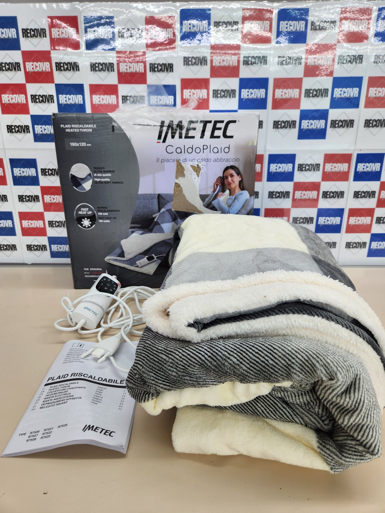 Imetec CaldoPlaid Tartan Grey, Manta Eléctrica Suave 160 x 120 cm, Bajo Consumo, Tecnología Adaptada, Dispositivo de Seguridad, Calefacción Rápida, 6 Temperaturas, Lavable