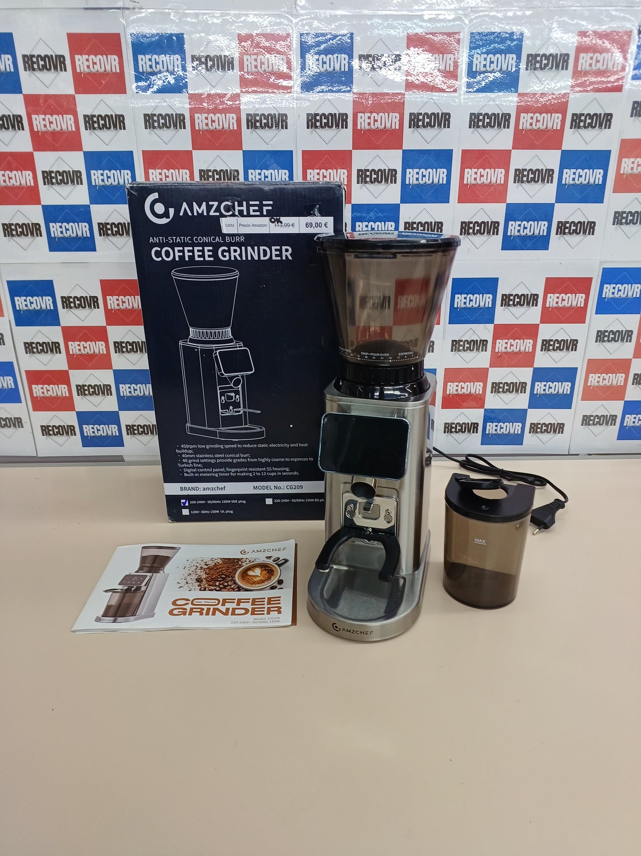 Molinillo de Café Eléctrico AMZCHEF Soporte Desmontable