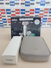 Thumbnail for Braun Silk-épil 9 SkinSpa - Set todo en uno, depiladora para mujer, depiladora de larga duración, cabezal de afeitado, cabezal de masaje, color blanco y rosa