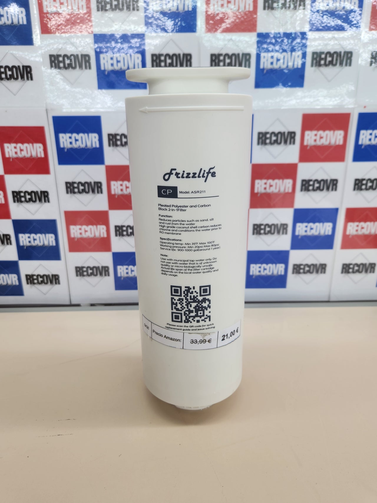 Cartucho de Filtro de Repuesto para Sistema de Ósmosis Inversa - Frizzlife ASR211 - PD600-TAM3, PD400, PD500, PD800-TAM4 (1ª etapa)