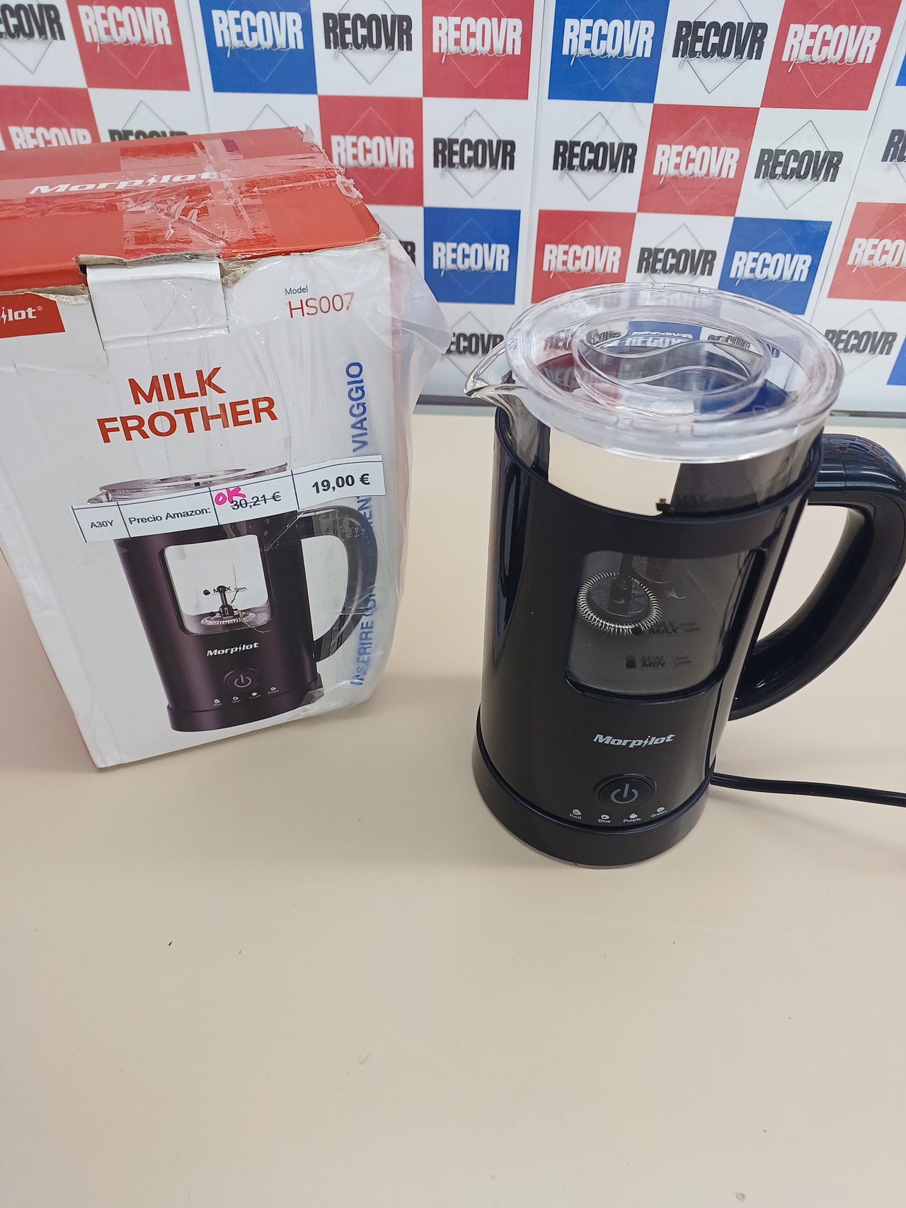 Espumador Leche Eléctrico 600 ml, Espumador Leche Automático  Inducción 4 en 1, Frío y Caliente, Diseño de Latte, Cristal Visual, Fácil de Limpiar, 550 W, 220-240 V, Negro Morpilot