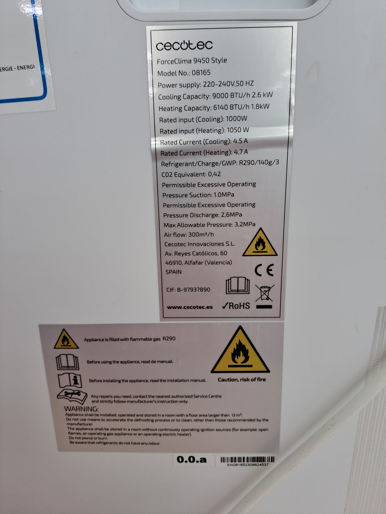 Aire acondicionado portátil 9000 BTU con calor Cecotec