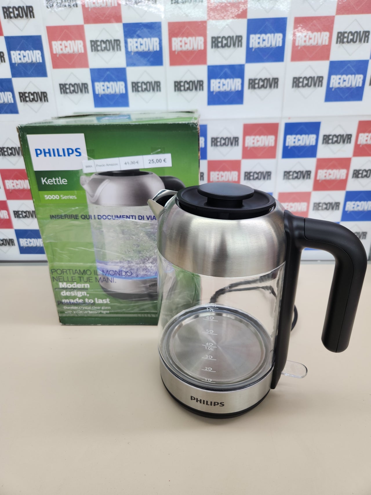 Hervidor de Agua 1.7L, Tapa con Resorte, Indicador Luminoso, Vidrio, Base con Giro (HD9339/80)Philips