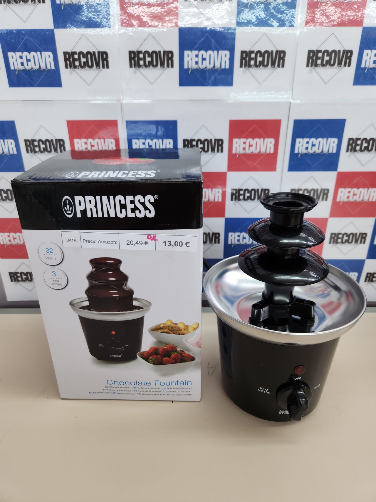 Fuente chocolate 32W, 0.4L con 3 alturas, 22.5 cm de altura, función para mantener el chocolate caliente, piezas aptas para lavavajillas, carcasa de acero inoxidable,  Princess 292994