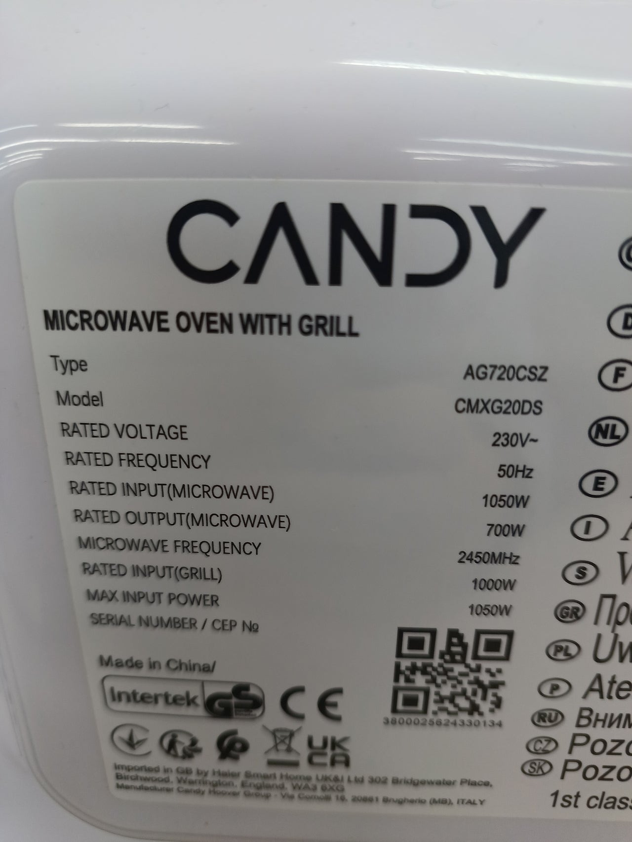 Electroline ME208COR Encimera Microondas combinado 20L 800W microondas Color blanco