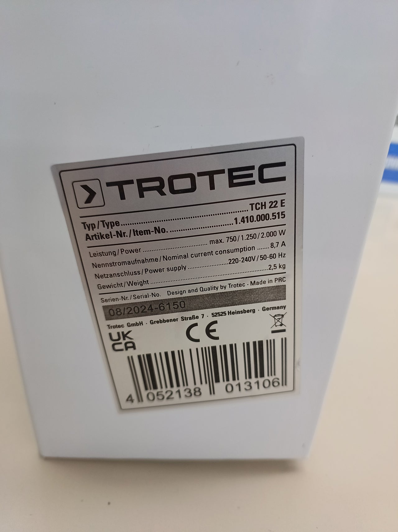 Calefactor convector 2000 W 3 niveles Trotec