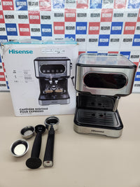 Thumbnail for Hisense, HESCM15DBK Máquina espresso molida y compatible con ESE 44 mm, presión de 15 bar, pantalla táctil, 1100 W, plata, 27,4 x 30 x 27,2 cm