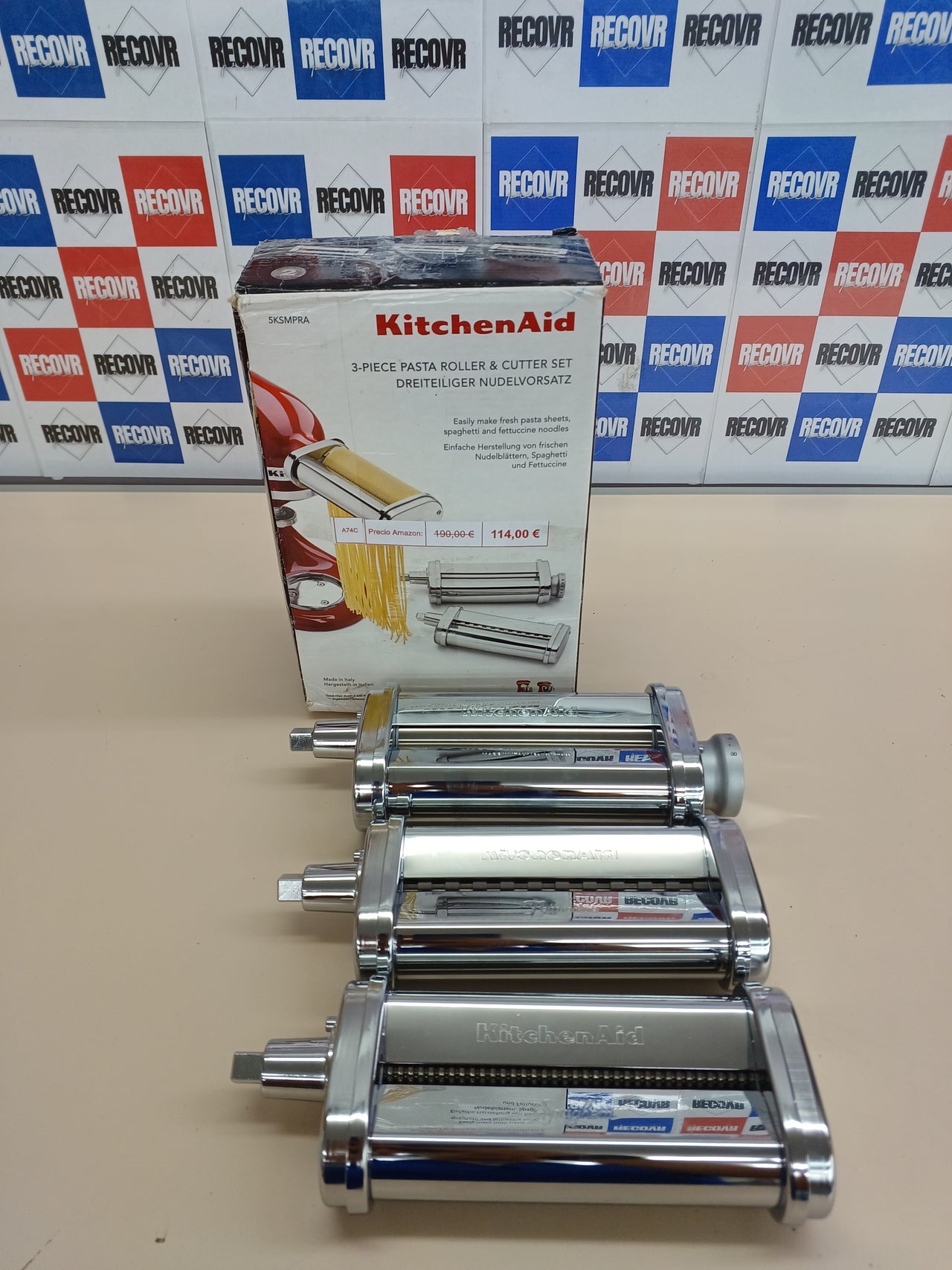 KitchenAid 3 Piece Roller Attachment Set Liso Y Rodillos CORTANTES para Pasta DE 3 Piezas 5KSMPRA, 300 W, 0 Decibelios, Acero Inoxidable, Aciero