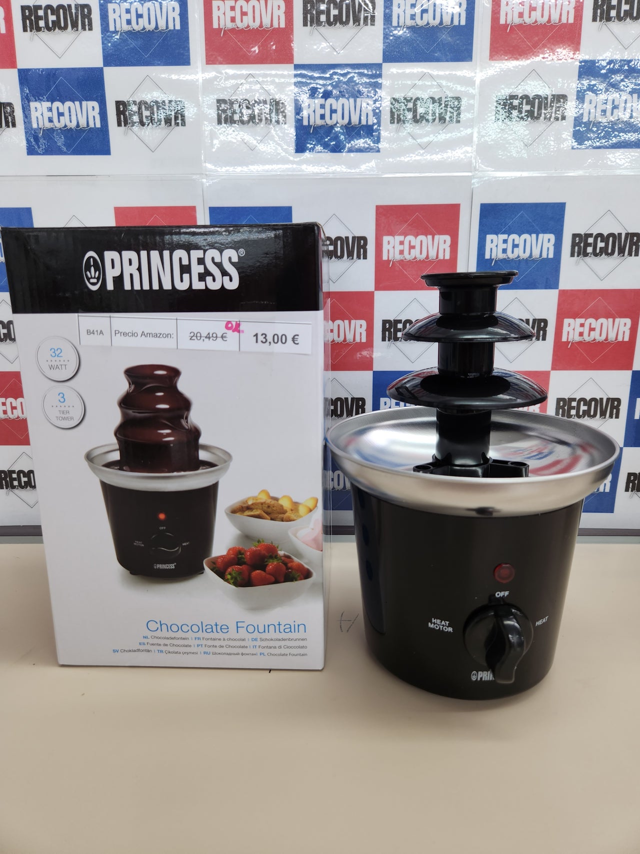 Fuente chocolate 32W, 0.4L con 3 alturas, 22.5 cm de altura, función para mantener el chocolate caliente, piezas aptas para lavavajillas, carcasa de acero inoxidable,  Princess 292994
