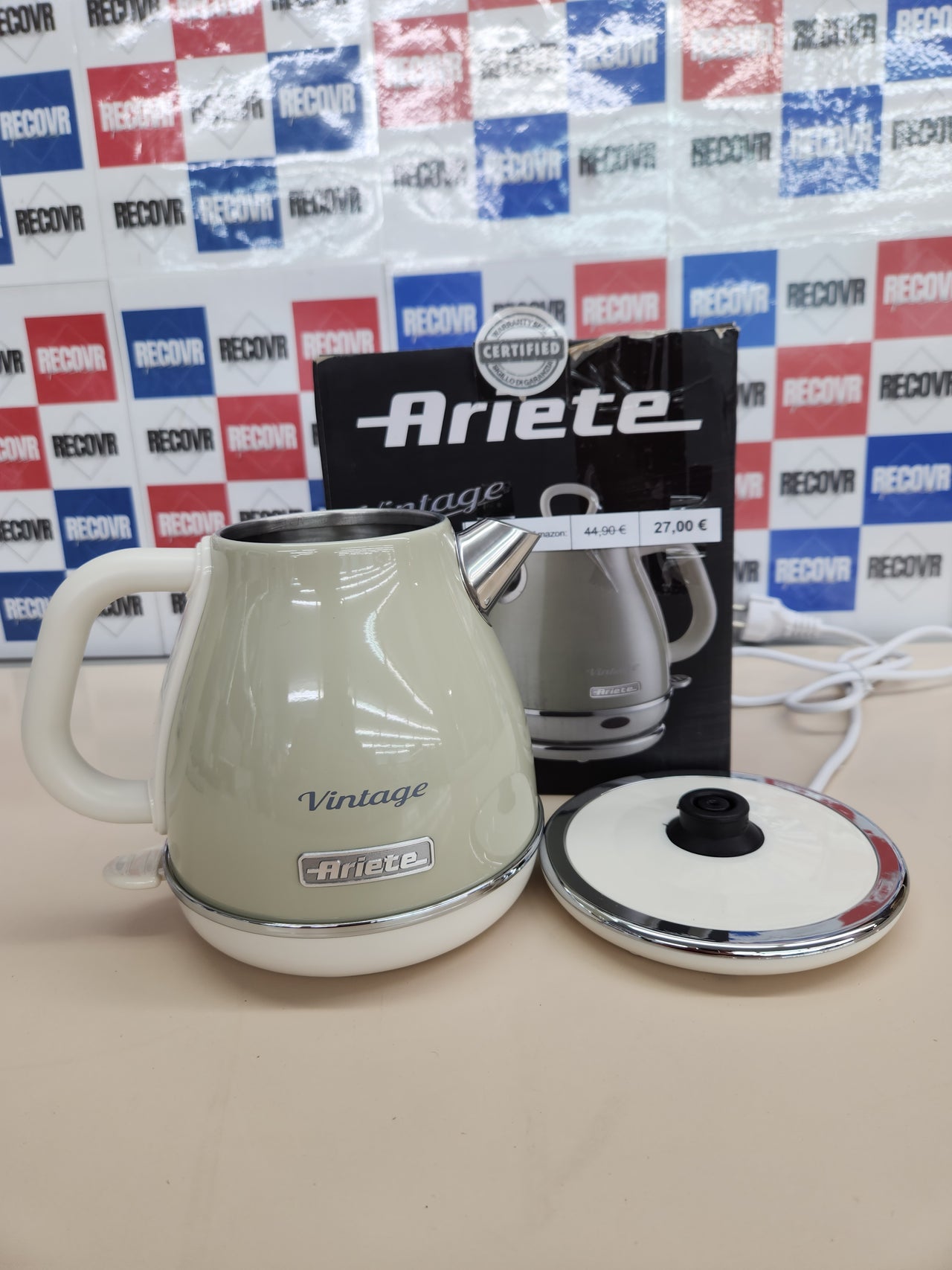Hervidor Vintage, 1 litro, 2000 W, Beige Ariete 2868 Bollitore
