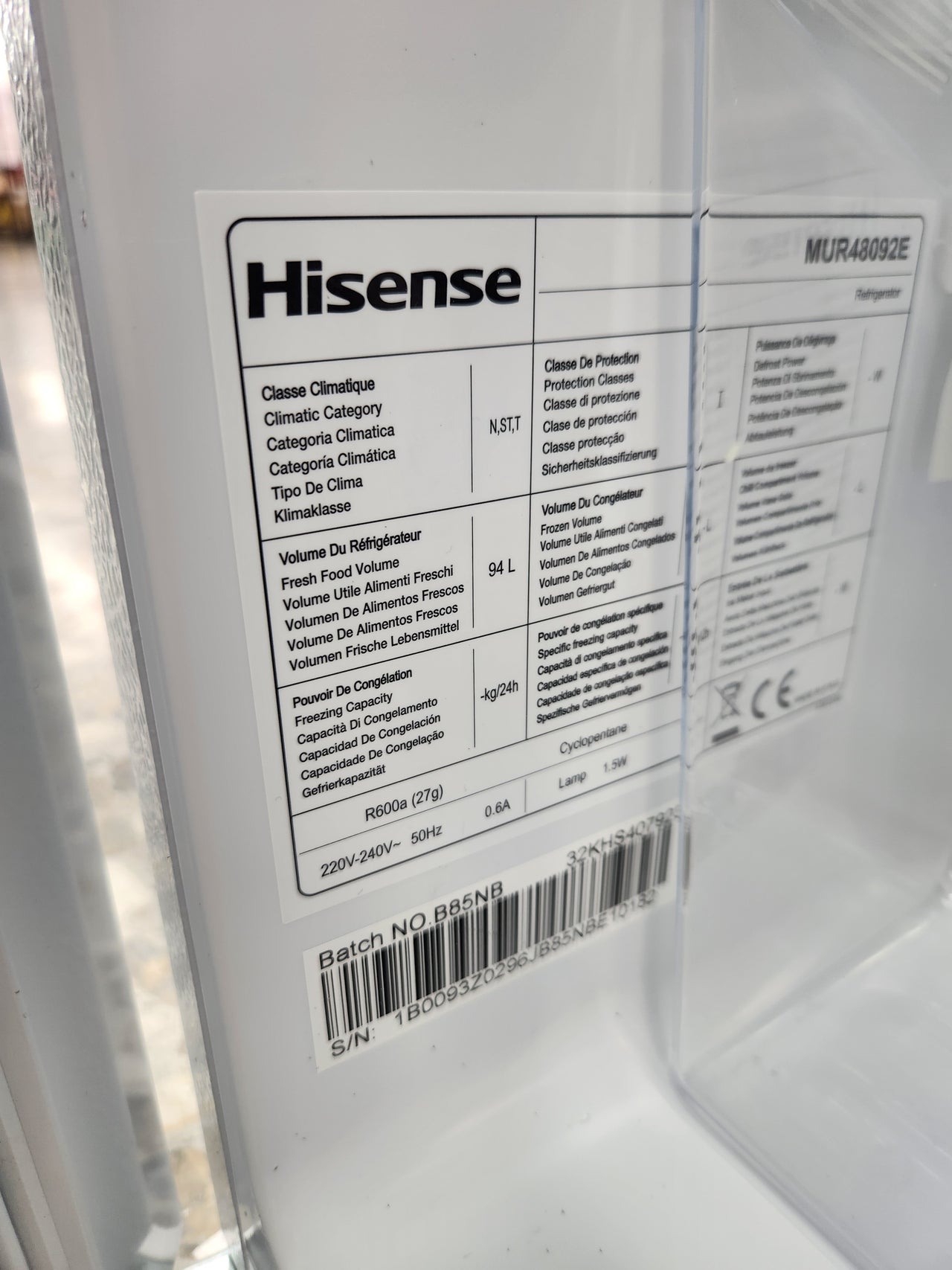 Nevera 94L Clase E Hisense MUR48092E
