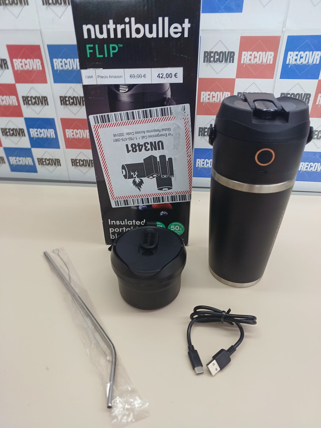 Licuadora portátil 590 ml tritura hielo USB-C Nutribullet