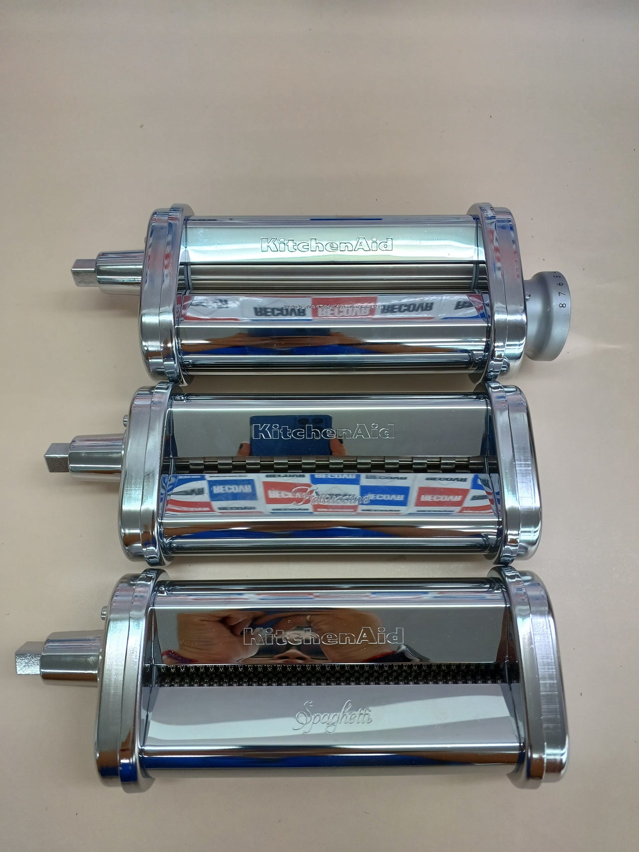 KitchenAid 3 Piece Roller Attachment Set Liso Y Rodillos CORTANTES para Pasta DE 3 Piezas 5KSMPRA, 300 W, 0 Decibelios, Acero Inoxidable, Aciero