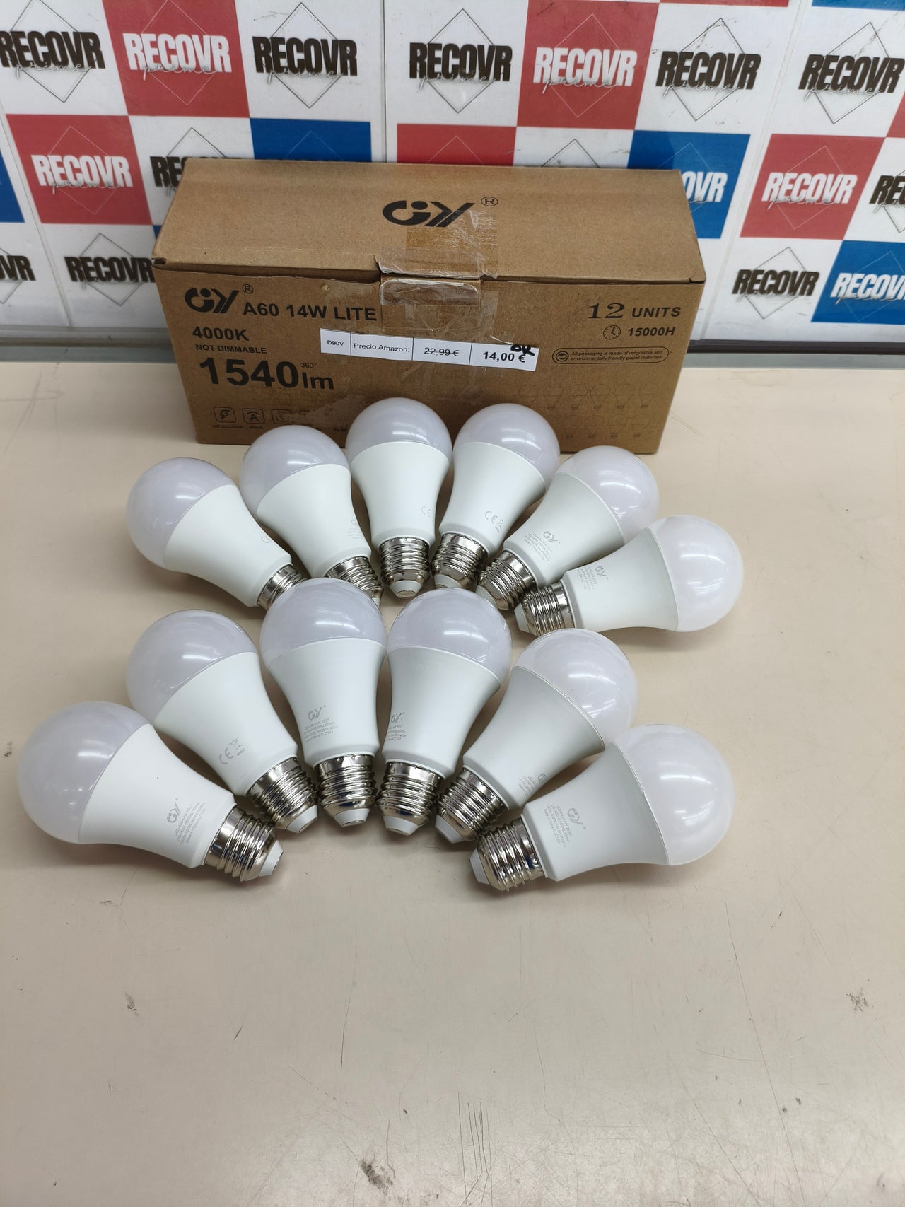 Bombillas LED E27 de 14 W, luz neutra 4000 K, 1540 lúmenes, pack de 12.