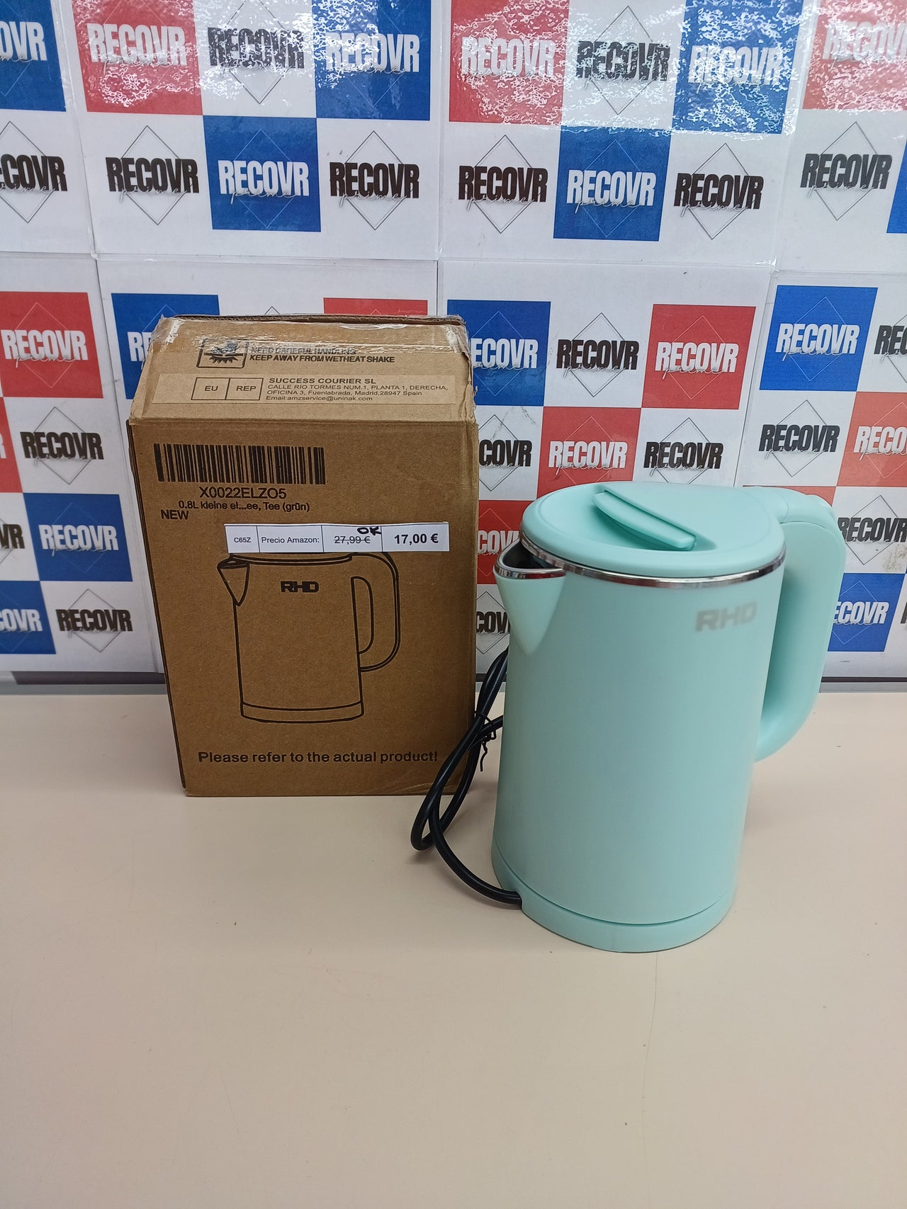 Hervidor eléctrico 0,8 L 1000 W acero verde rápido - Genérico