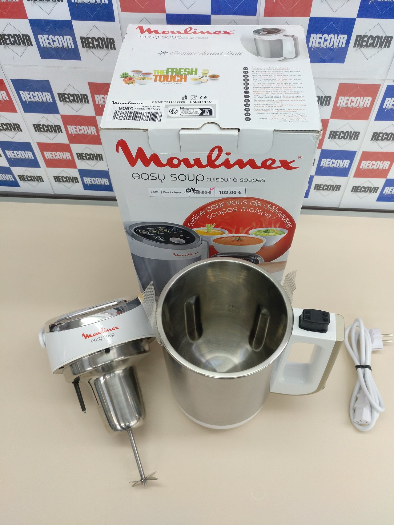Sopera Eléctrica 1,2L Inox y Blanca Moulinex Easy Soup