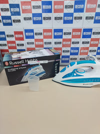 Plancha 2600W Cerámica  Russell Hobbs, Blanco/Azul.