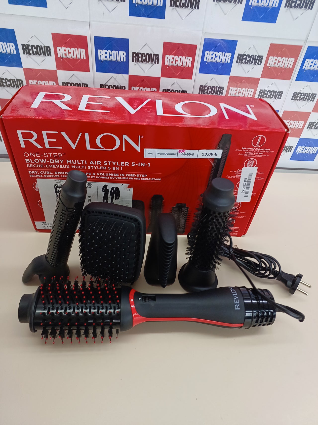 REVLON One-StepTM Blow-Dry Multi Air Styler 5 en 1 (cabezales desmontables, rizador, secador, voluminizador, moldeador y potenciador de forma). RVDR5370