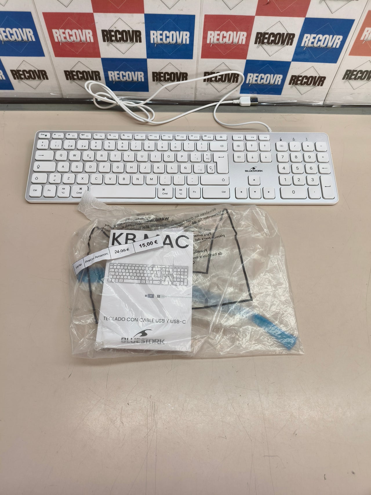 Teclado QWERTY con cable Bluestork para Mac, blanco