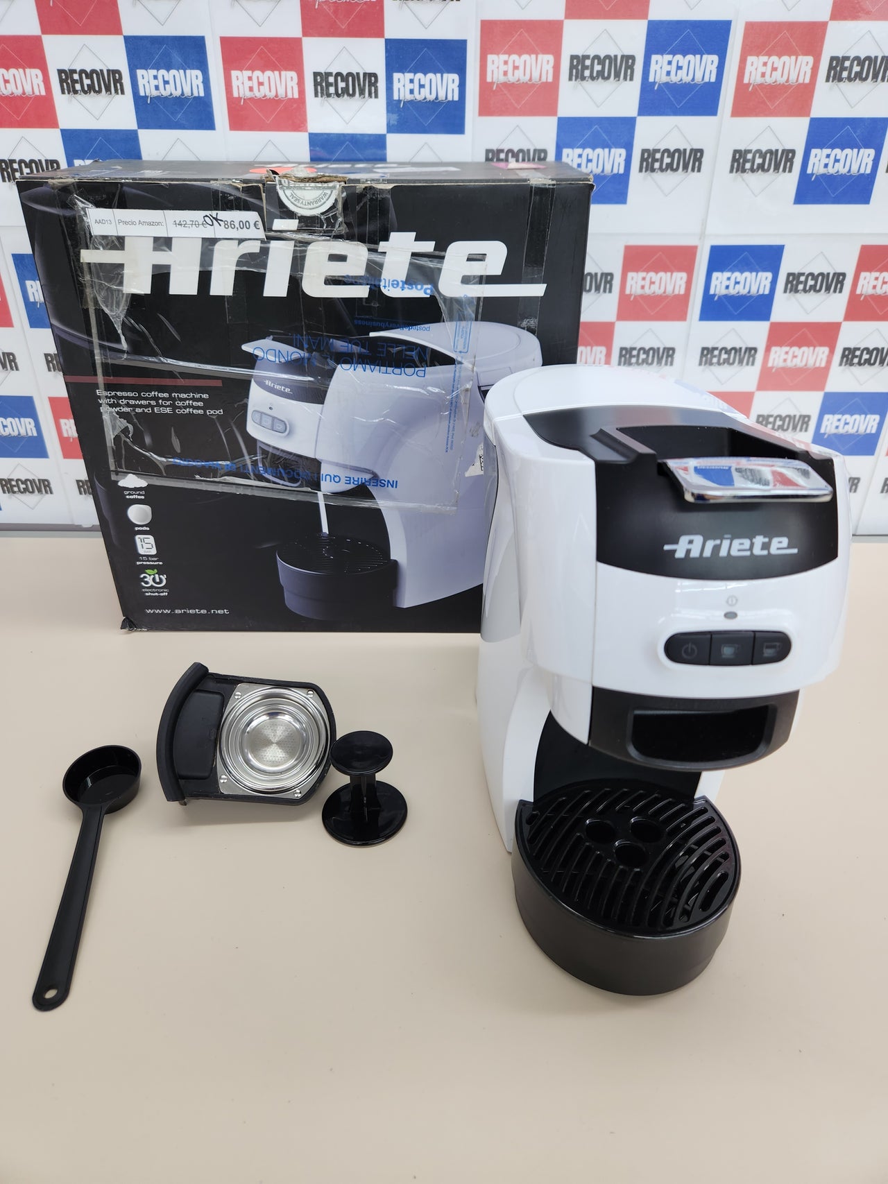 Cafetera 1.100W, 0.6L, 15 bares Ariete espresso, Blanco