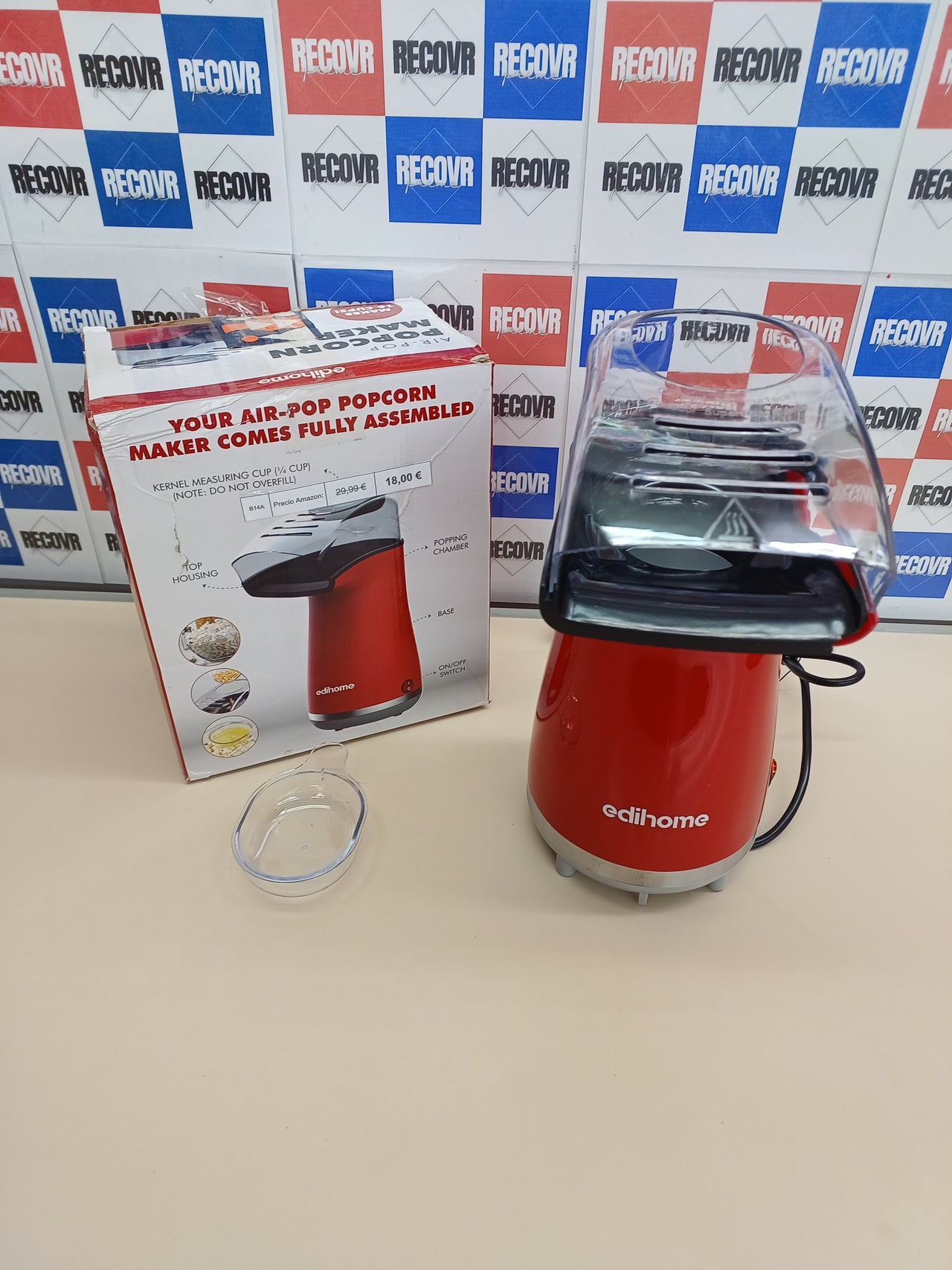 Palomitera, Eléctrica, Máquina palomitas, 1200 W, Palomitero, Incluye Cuchara Dosificadora, Palomitas de Maíz listas en 2 minutos, Edihome