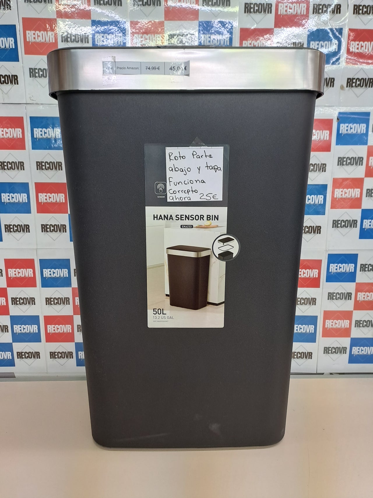 Cubo basura 50L sensor automático antihuella EKO