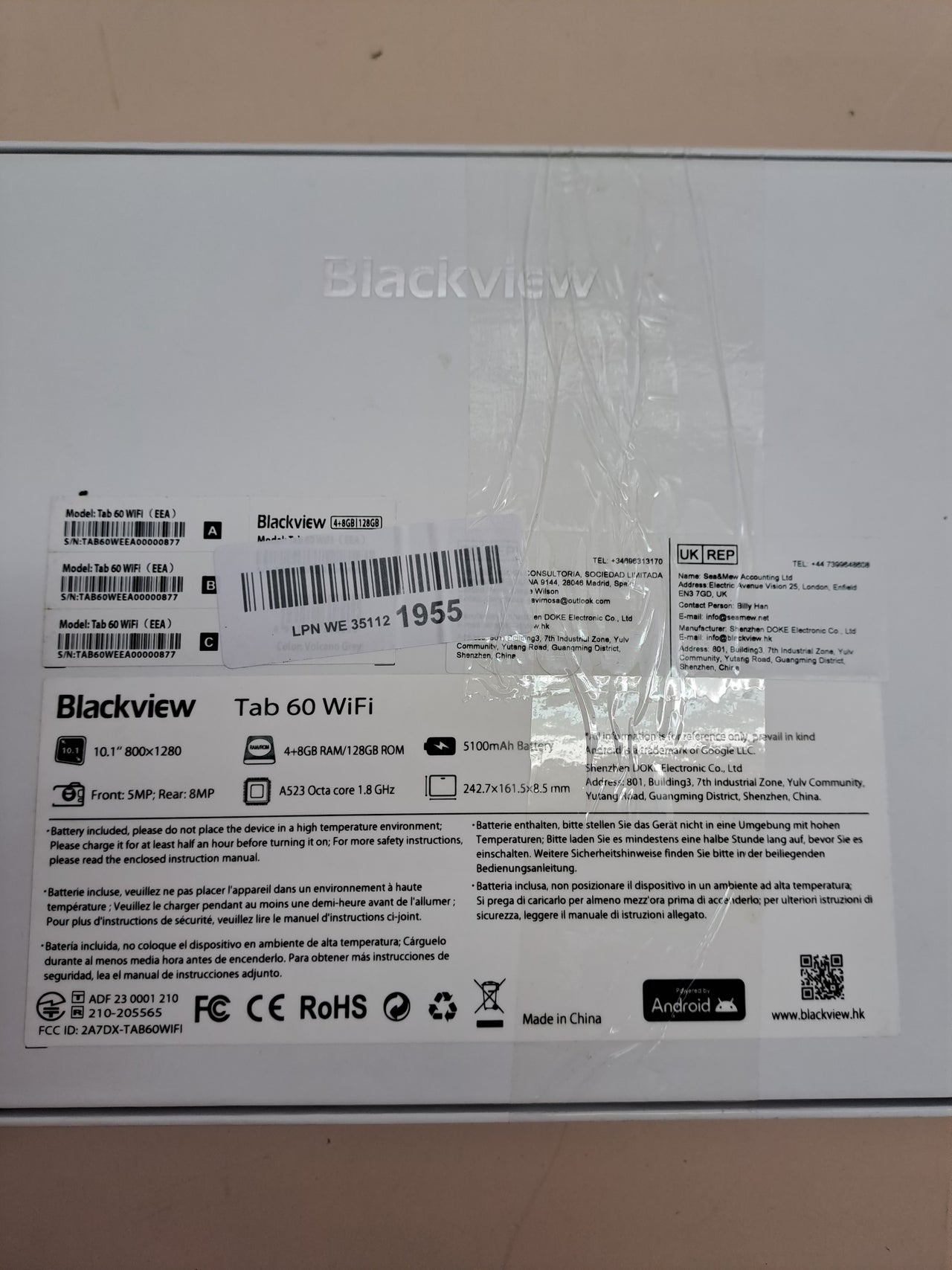 Tablet Android 10” 12GB 128GB WiFi 6 Blackview Tab60