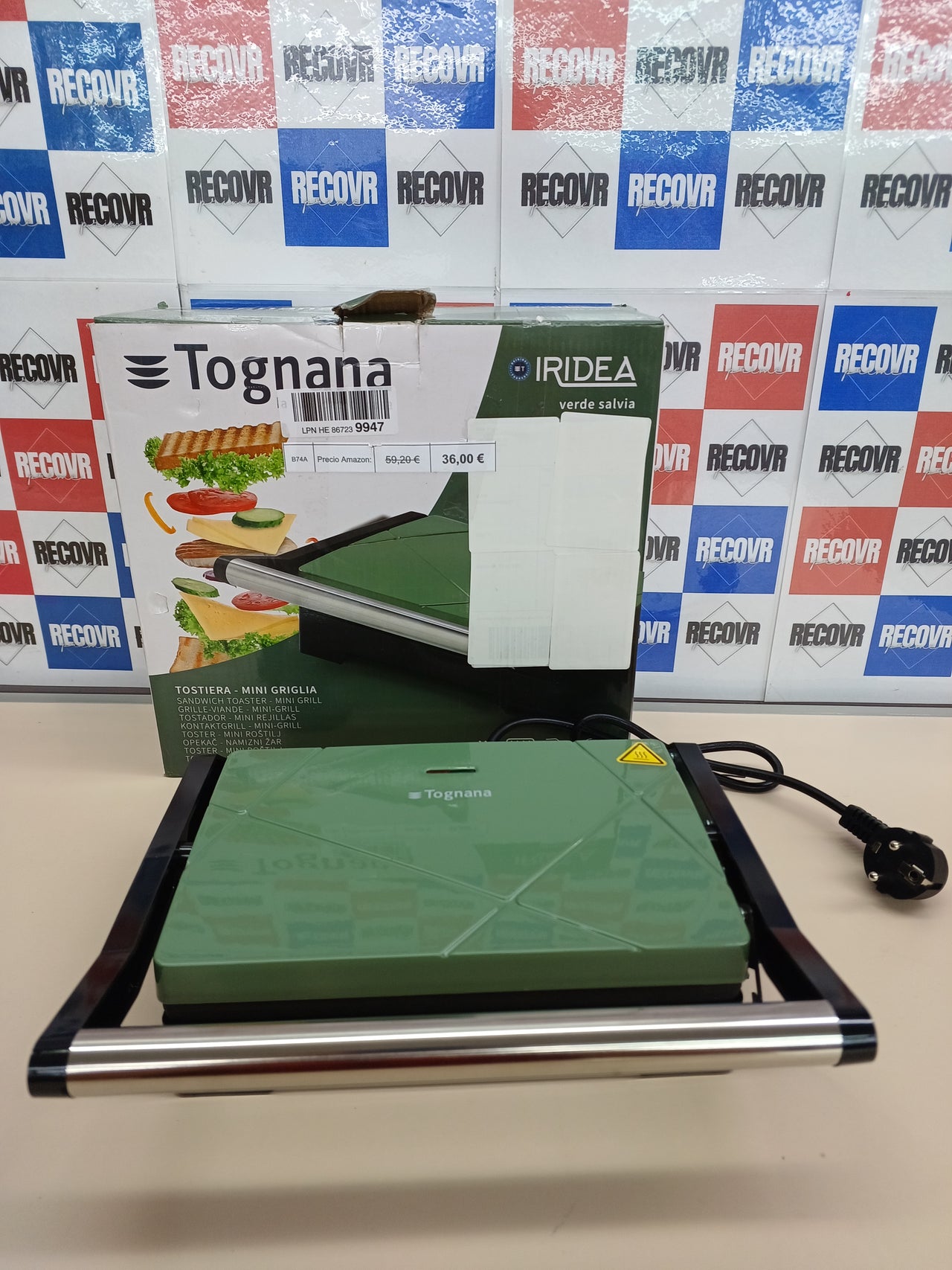 Tostadora mini grill con termostato, verde salvia Tognana Iridea