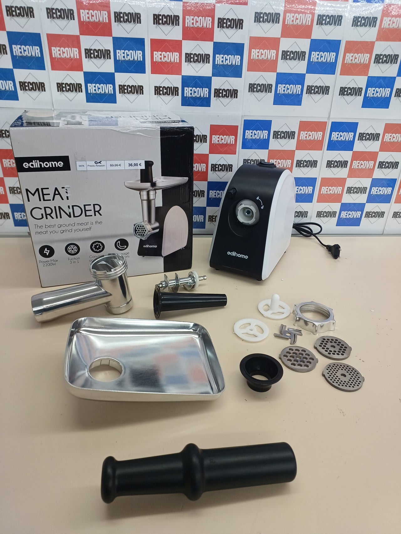 Picadora 2200 W con 3 placas y función embutir EDIHOME