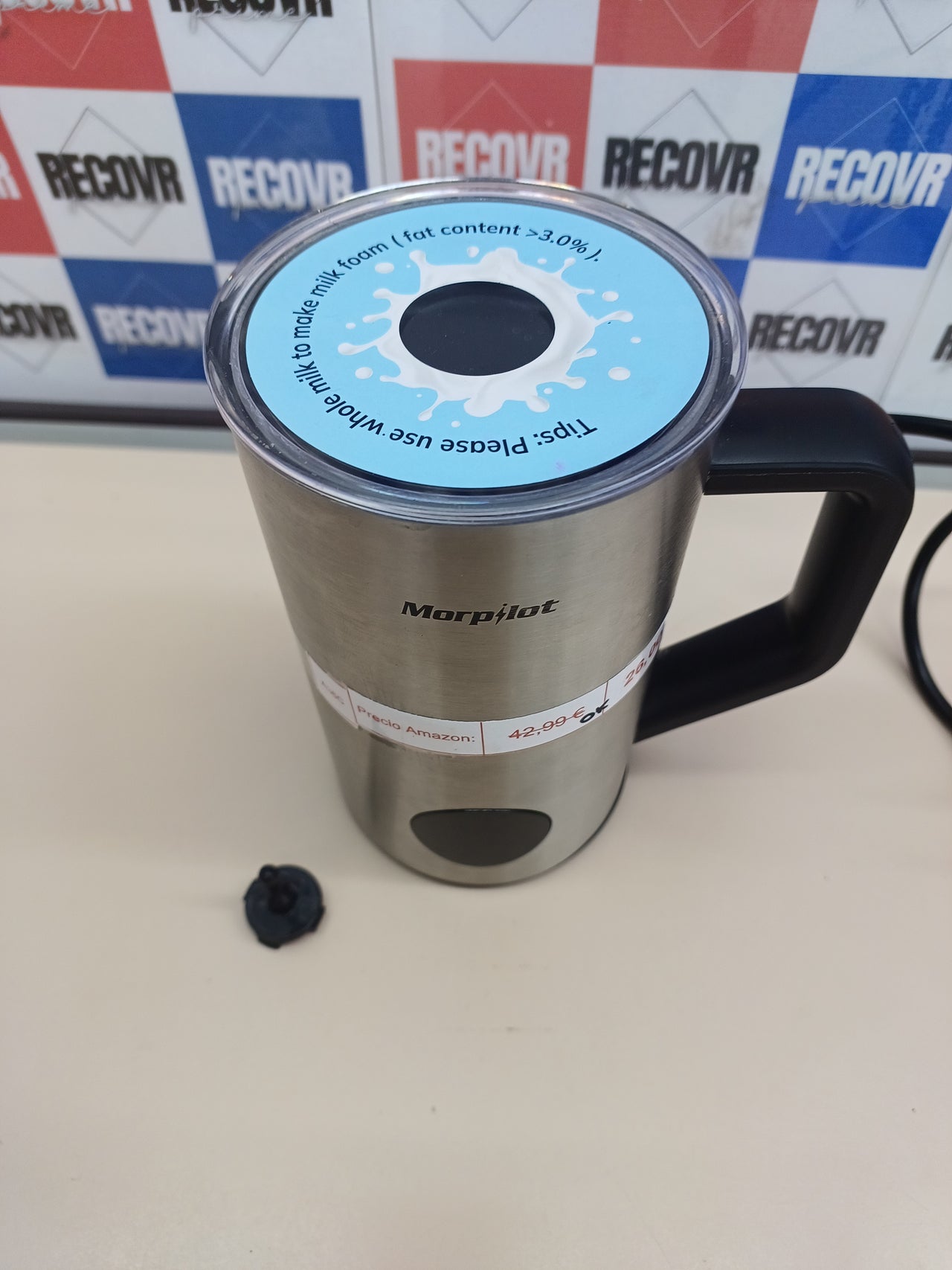 Espumador Leche Eléctrico 6 en 1, Espumador leche 350 ml  Leche Caliente y Chocolate, Espuma Caliente y Fría para Latte, Capuchinos, Macchiato, Acero Inoxidable Morpilot.