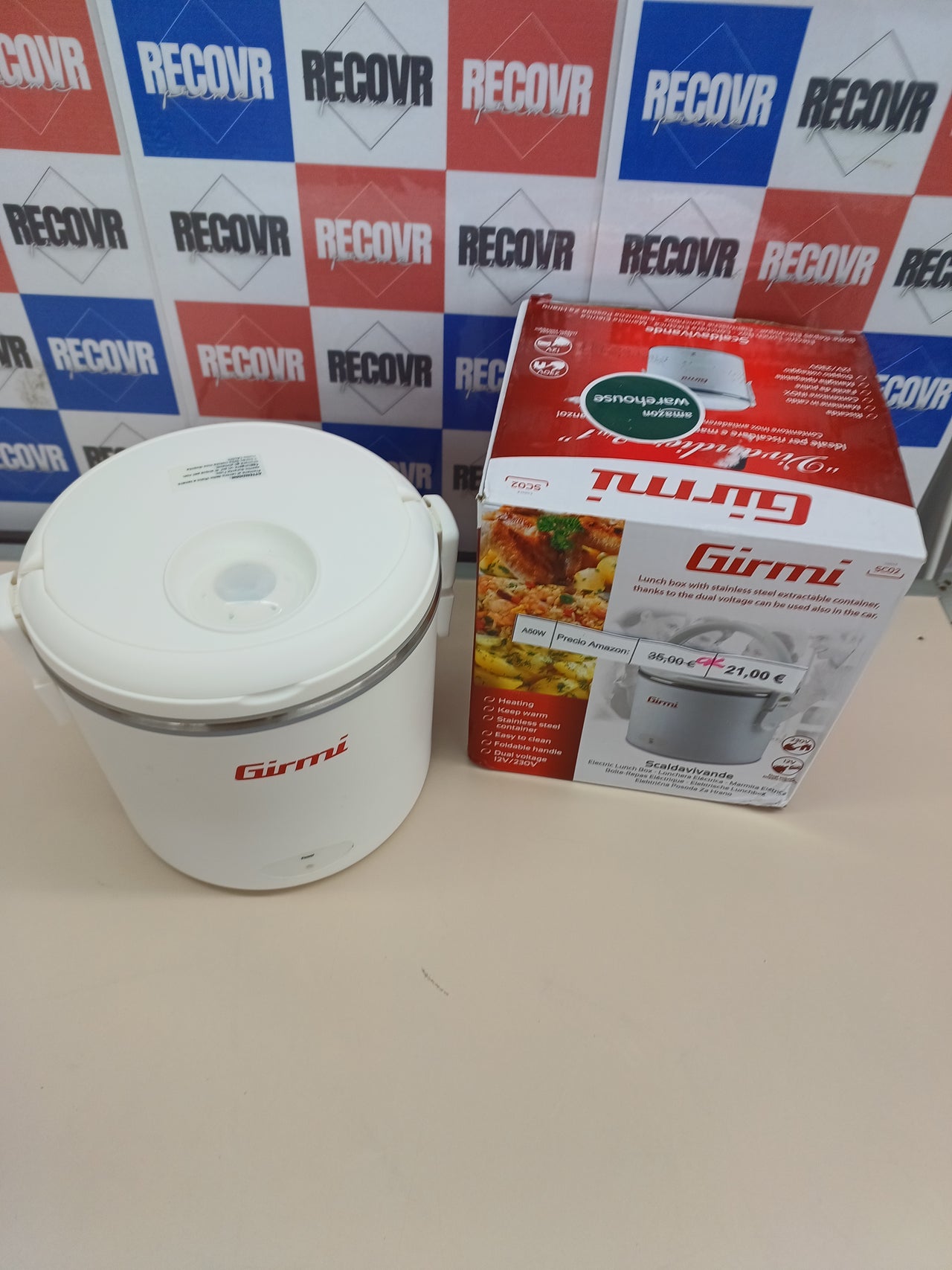 Calentador de alimentos eléctrico Girmi SC02 "Vivandiere 2 en 1", recipiente de acero inoxidable de 0,7 L, doble voltaje: 12 V - 230 V, 36 W, color blanco