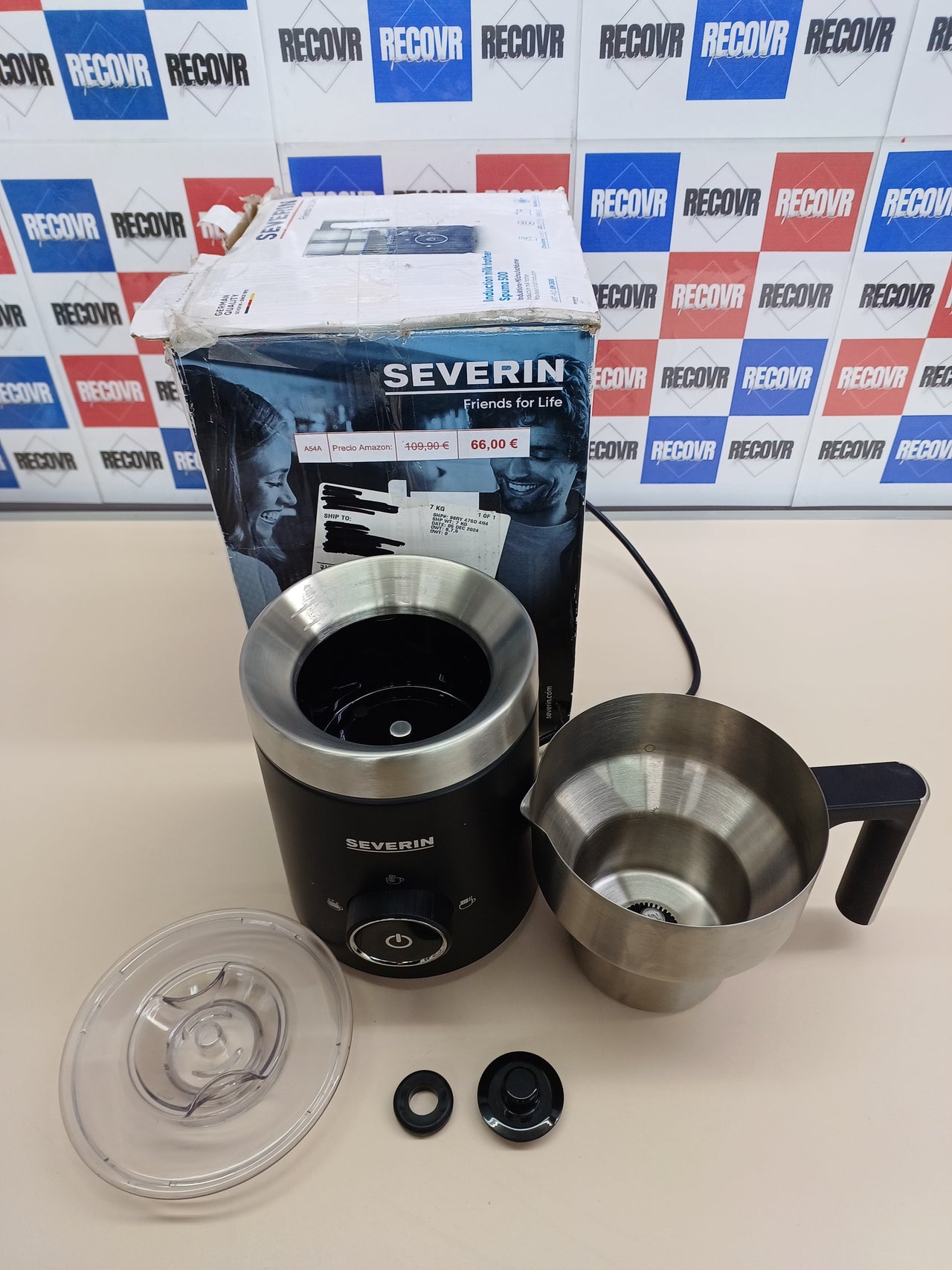 SEVERIN Espumador de leche por inducción Spuma 500, espumador eléctrico apto para el lavavajillas, bote espumador, acero inoxidable cepillado/negro mate, SM 3585