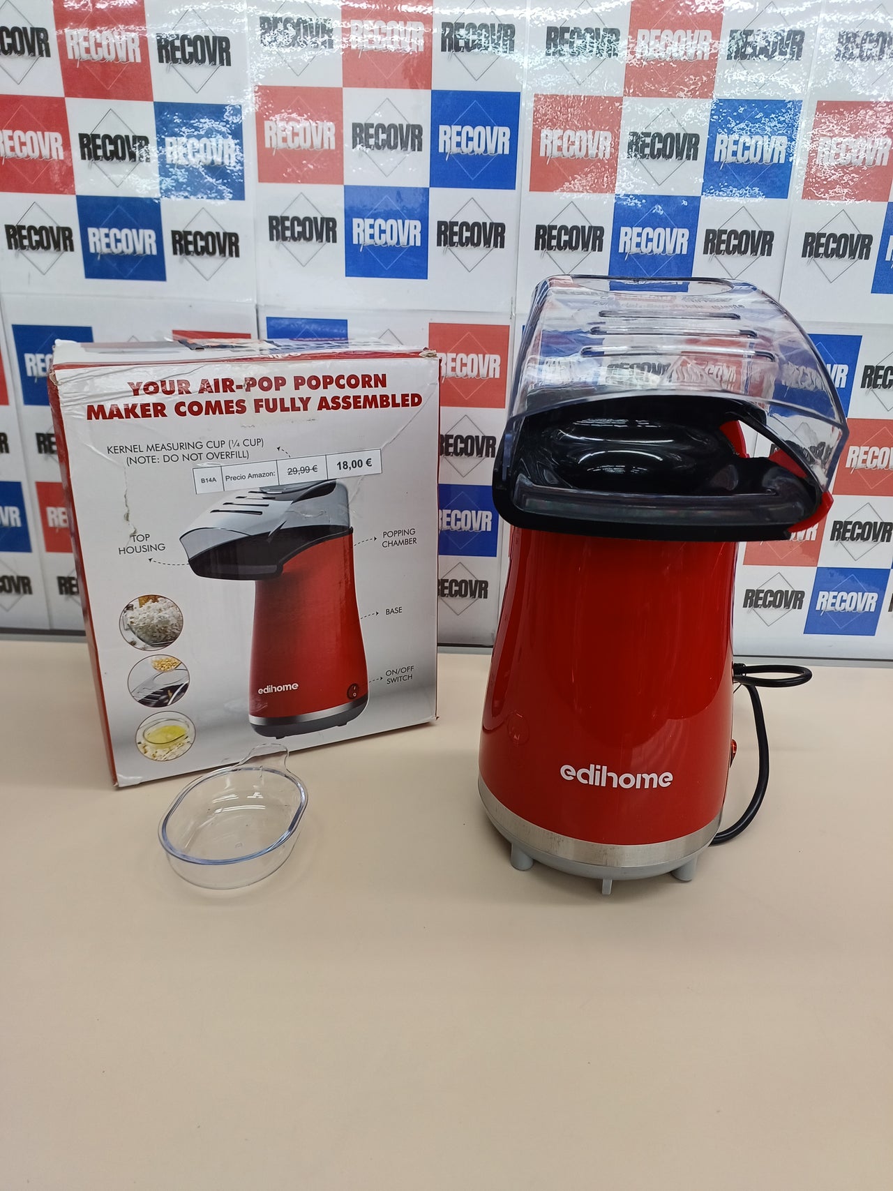 Palomitera, Eléctrica, Máquina palomitas, 1200 W, Palomitero, Incluye Cuchara Dosificadora, Palomitas de Maíz listas en 2 minutos, Edihome