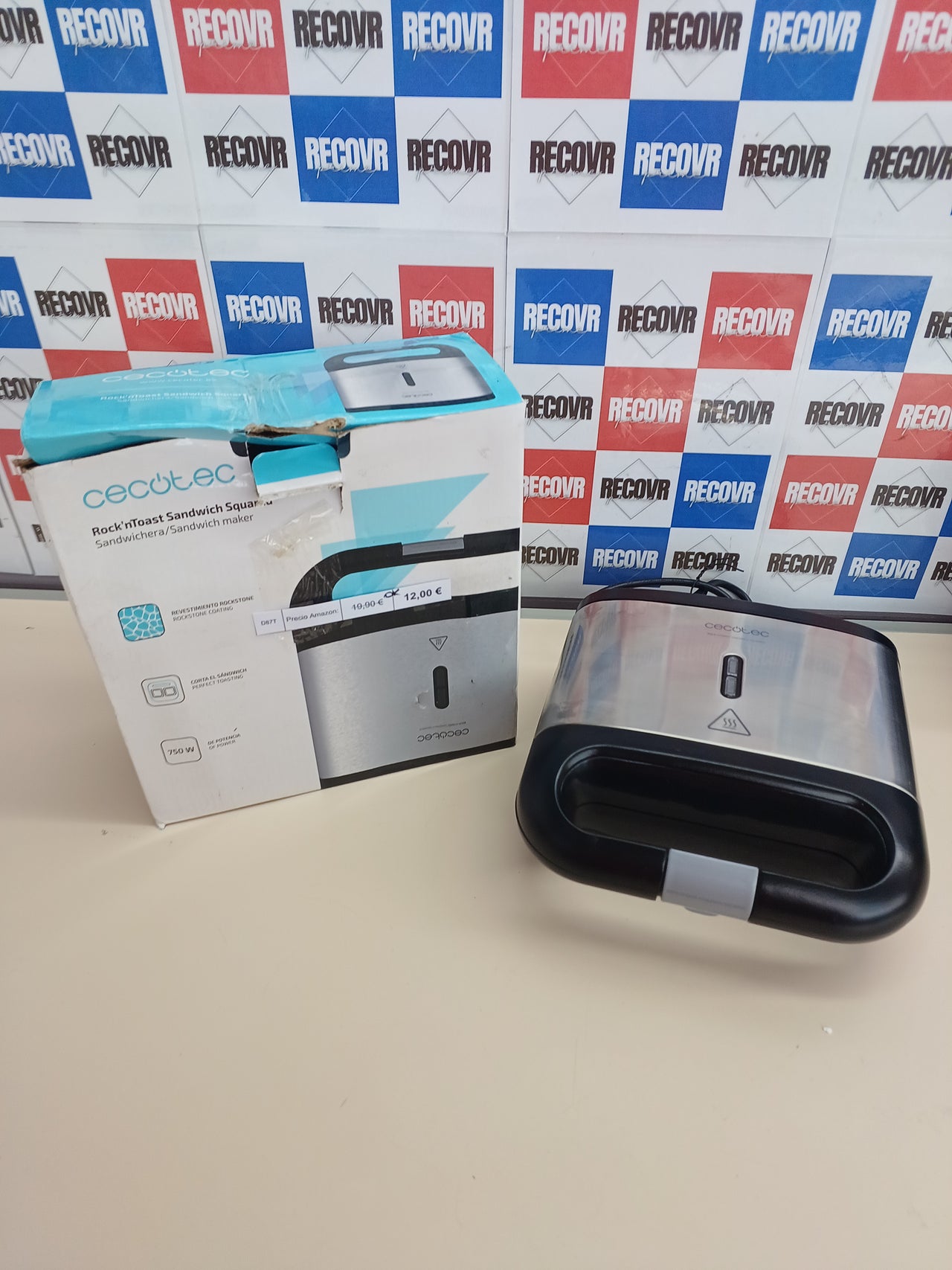 Sandwichera 750 W 2 sándwiches acero inox RockStone - Cecotec