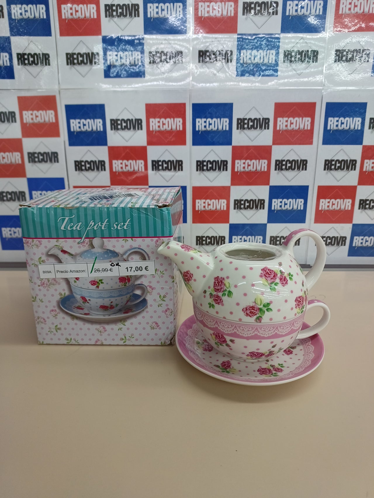 Juego de Té "Tea for One" 3 Piezas – Rosa con Diseño de Rosas y Flores