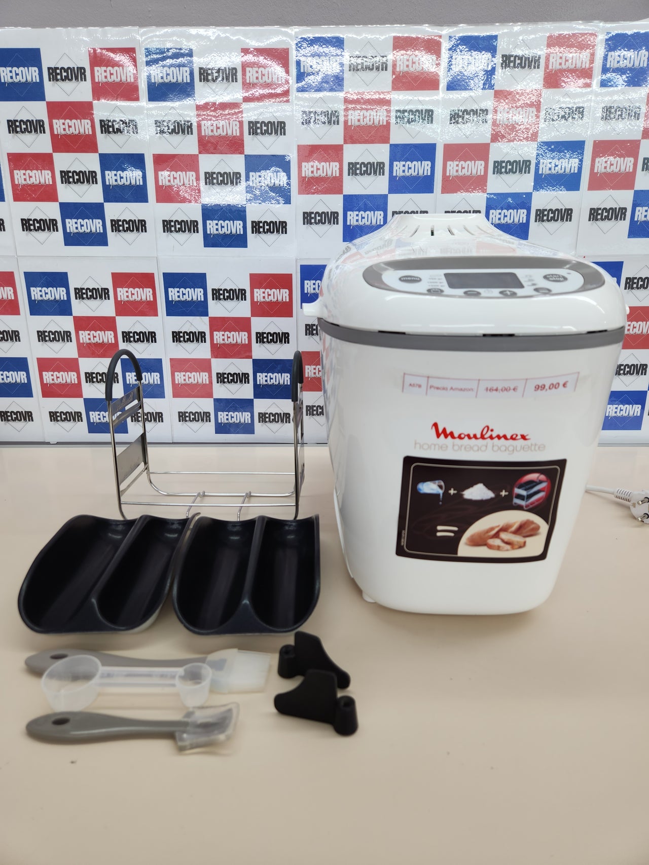 Moulinex OW6101 Home Baguette - Panificadora de 1650 W, 16 programas, hasta 1.5 kg, inicio programado, mantenimiento caliente, incluye bandejas para baguette, 2 aspas amasar y recetario, blanco