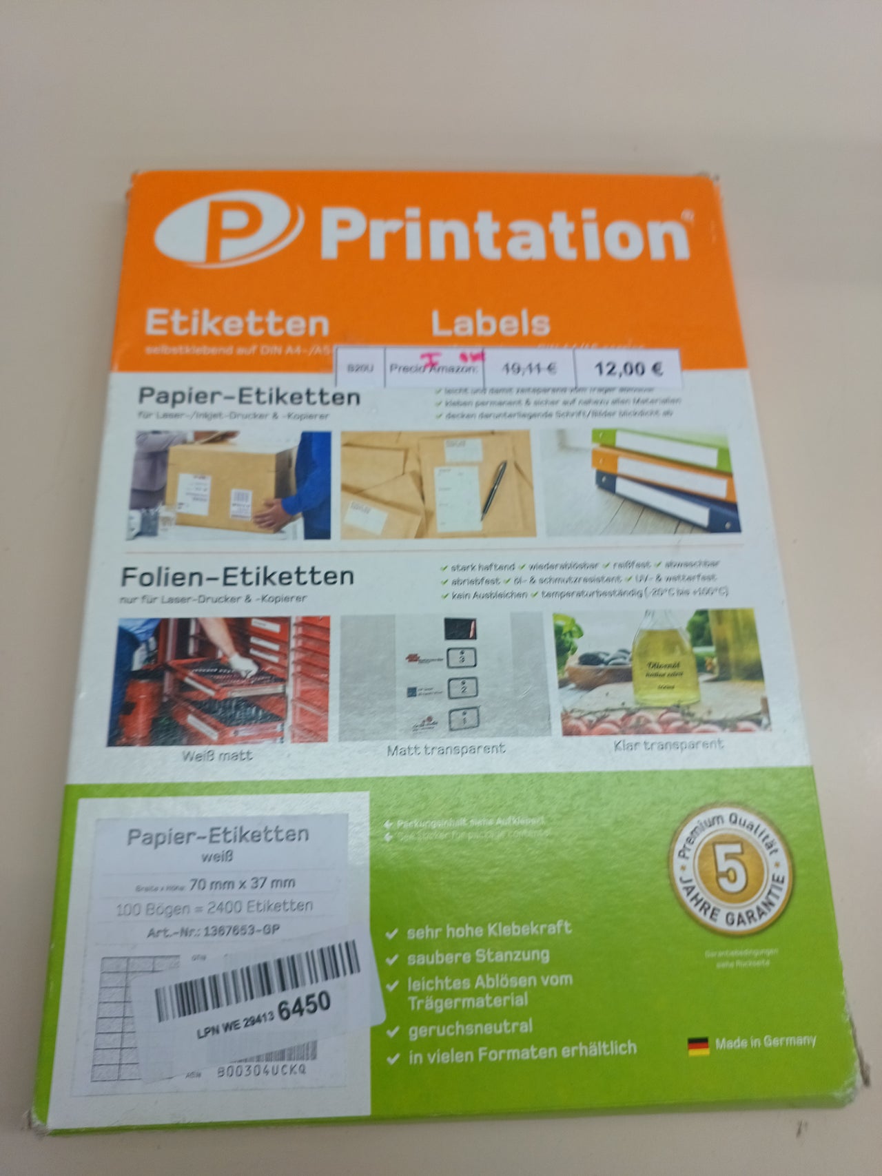 Lote 2400 etiquetas 70x37 mm blancas Printation
