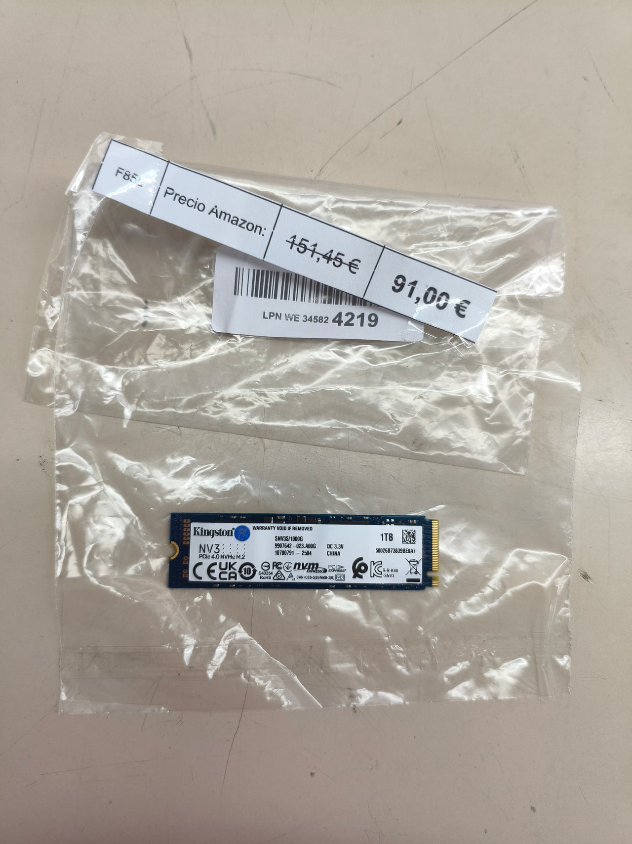 SSD para PC portátil y sobremesa NVMe 1TB Kingston NV3 PCIe 4.0 M.2
