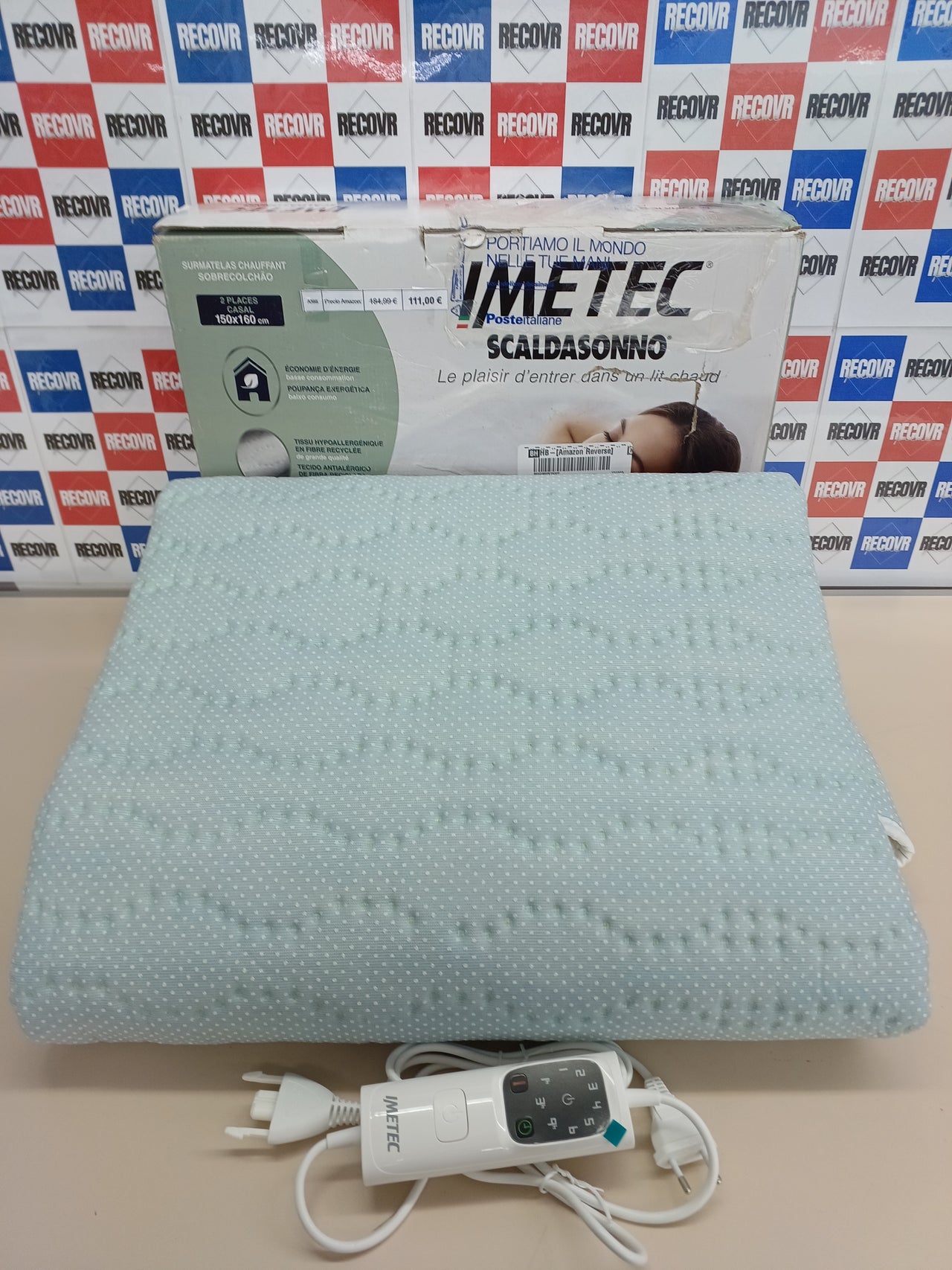 Imetec Adapto Recreo, Calientacamas doble 150 x 160 cm, Calentamiento rápido, Temperatura constante y personalizable, Tejido acolchado hipoalergénico lavable, Made in Italy, Control 6 temperaturas