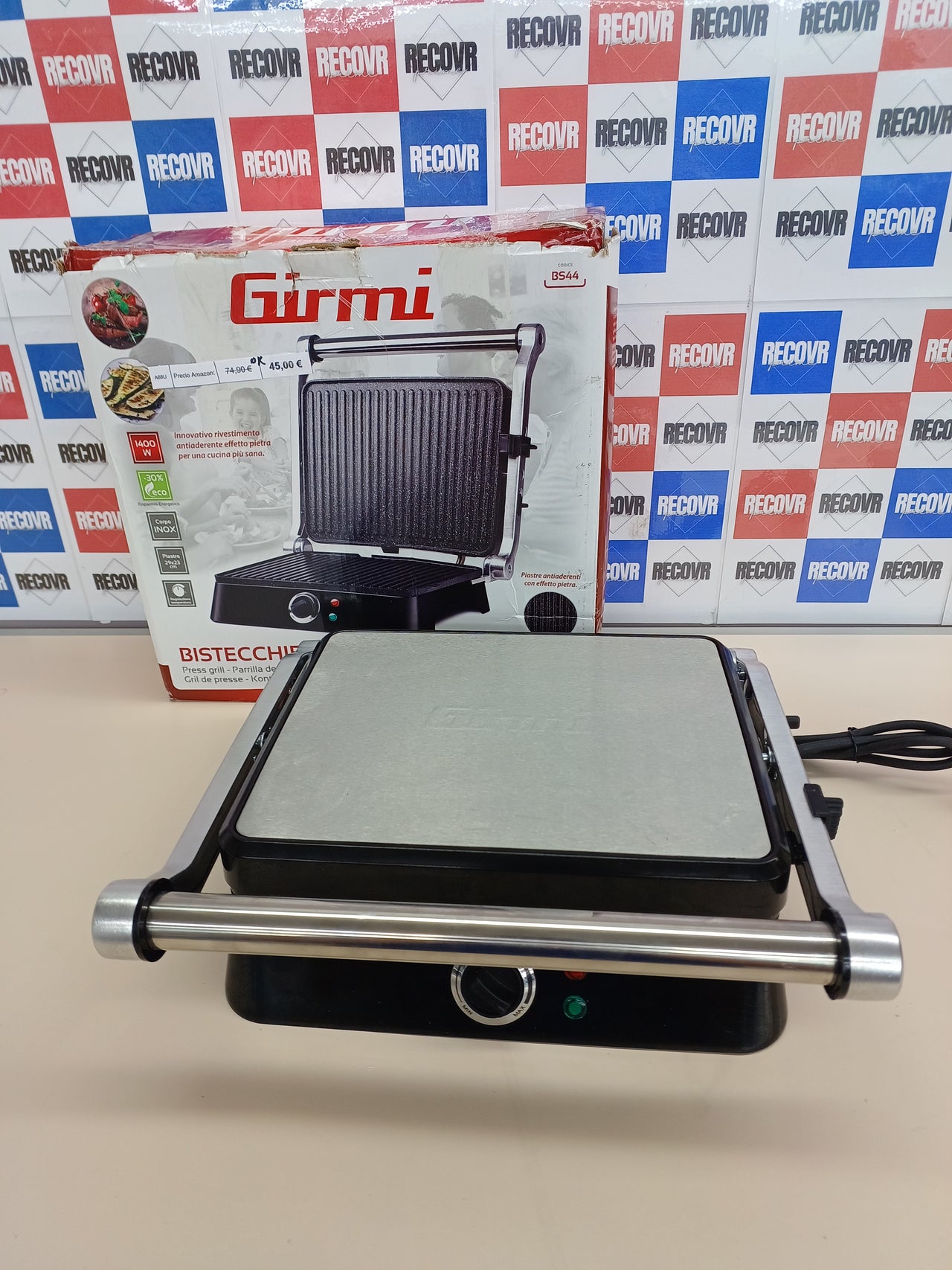 Parrilla 29,3 x 23 cm efecto Petravera, cuerpo inoxidable, placas  Girmi