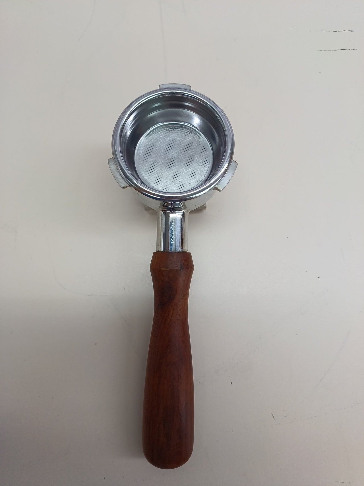 DIBTSA Portafiltro espresso de 58 mm compatible con Nuova Simonelli, boquillas dobles de 2 orejas, con cabeza de acero inoxidable y cesta de filtro y mango de madera