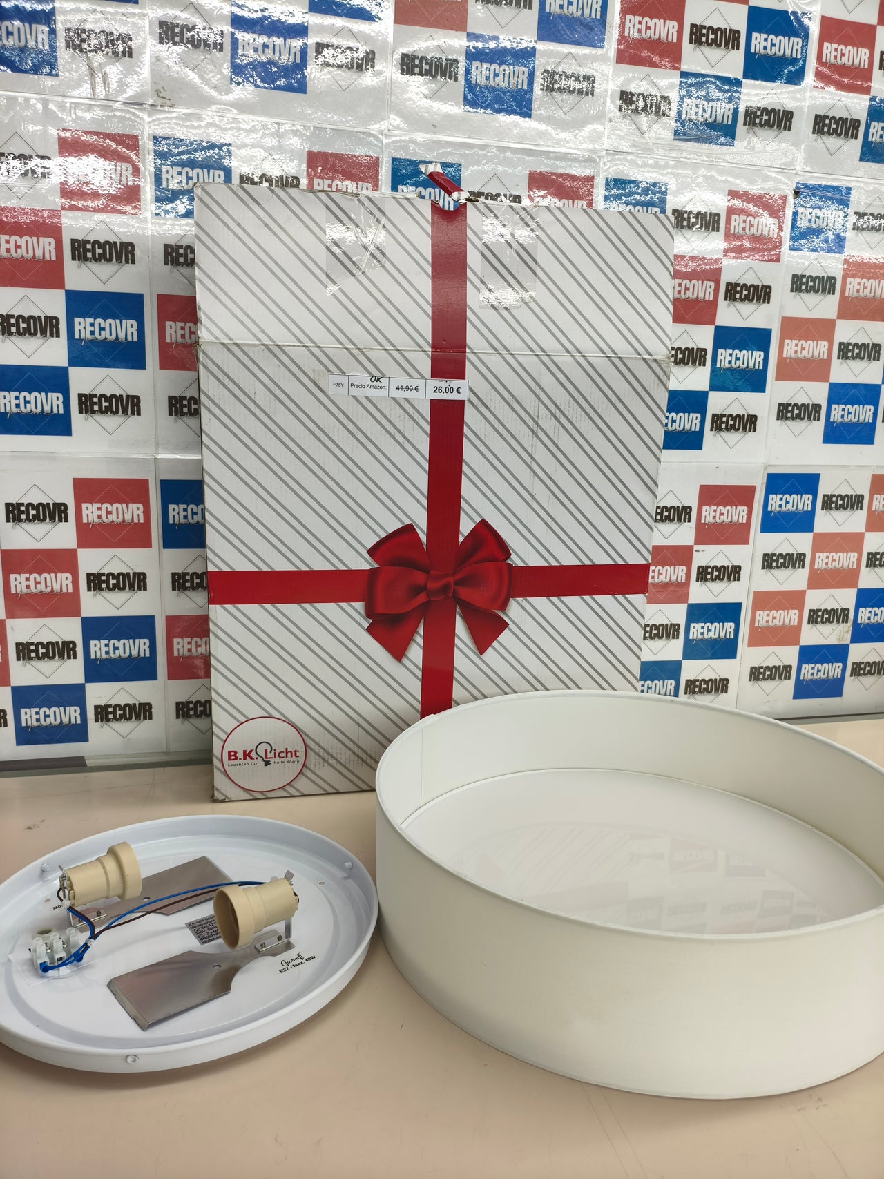 B.K.Licht - Lámpara de techo textil, Pantalla de tela, Fácil de montar, Luz suave, 2 Casquillos E27 Max 40W, elegante Plafon Techo Dormitorio, Cocina, Salón, Ø 38cm, Sin bombilla, Blanco