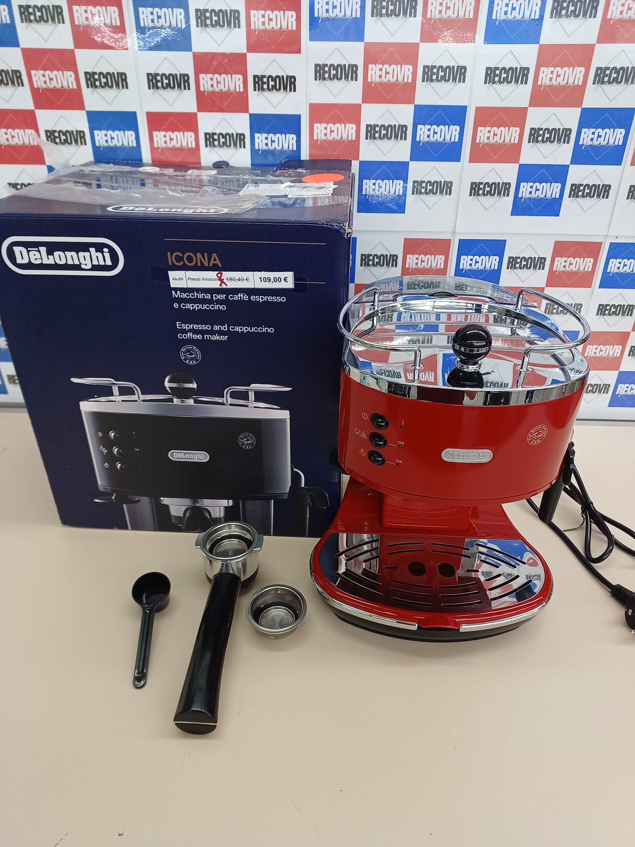 De'Longhi Eco 311.R Temperador de café, 1100 W, 1 Cups, 0 Decibeles, Acero Inoxidable, Rojo