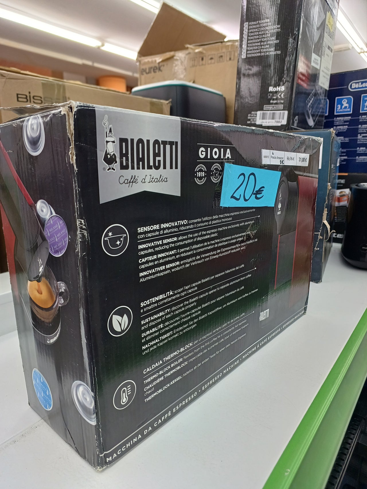 Bialetti Gioia, Espresso Café Máquina por Aluminio Cápsulas, Incluido 32 Cápsulas, Sarribaer-compacto, 500 ml Tanque, 1200W, Rojo