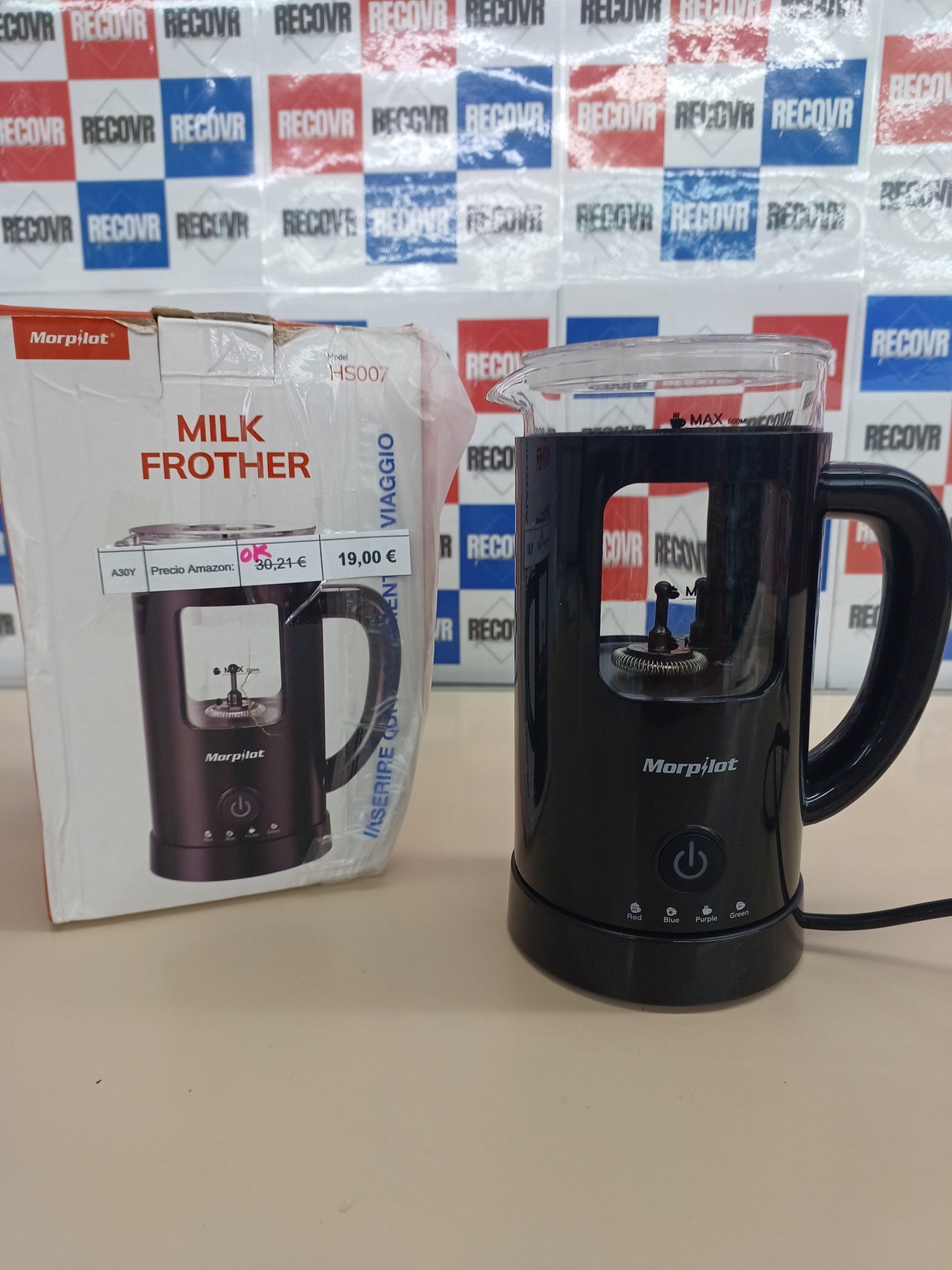 Espumador Leche Eléctrico 600 ml, Espumador Leche Automático  Inducción 4 en 1, Frío y Caliente, Diseño de Latte, Cristal Visual, Fácil de Limpiar, 550 W, 220-240 V, Negro Morpilot