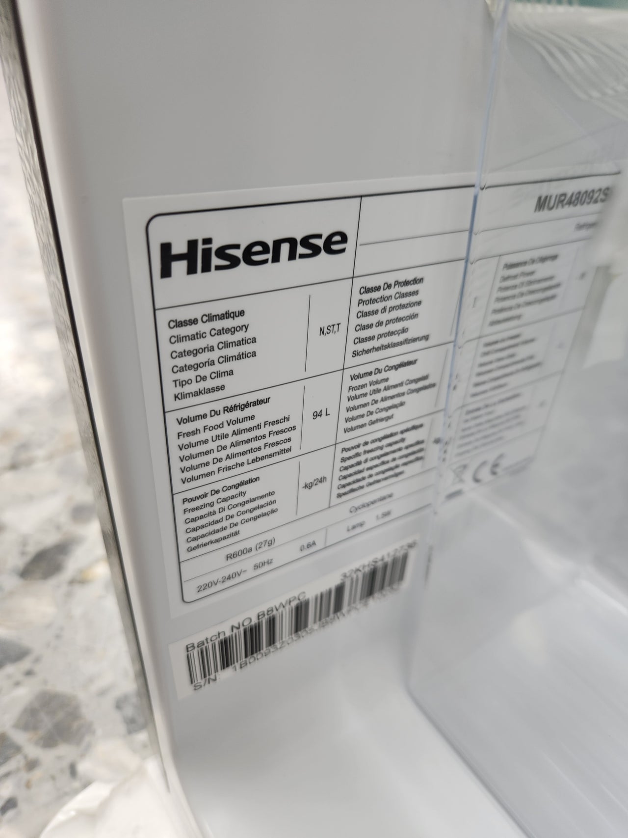 Nevera 94L Clase E Hisense MUR48092SE