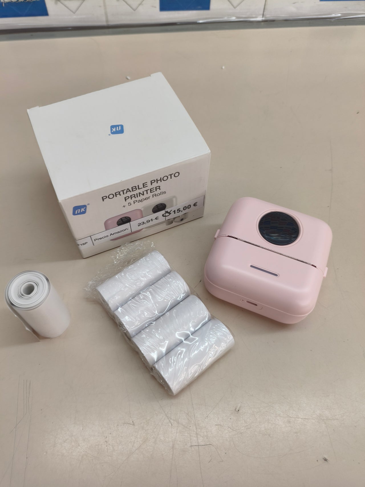 Mini impresora térmica portátil NK con 5 rollos de papel