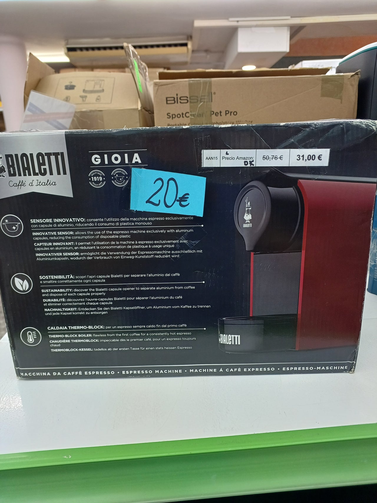Bialetti Gioia, Espresso Café Máquina por Aluminio Cápsulas, Incluido 32 Cápsulas, Sarribaer-compacto, 500 ml Tanque, 1200W, Rojo